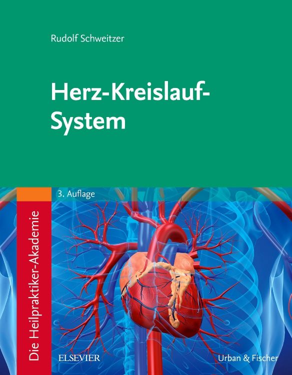 Buchcover: Herz-Kreislauf-System. Titel in Weiß auf grünem Hintergrund. Anatomische Darstellung des Herzens und Blutgefäße.