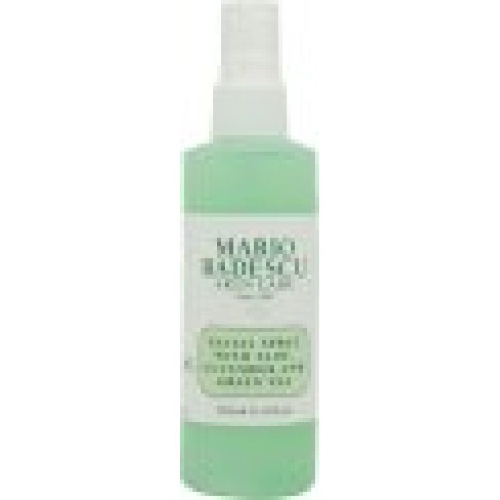 Mario Badescu Gesichtsspray mit Aloe, Gurke und grünem Tee, Flasche mit weißem Deckel.