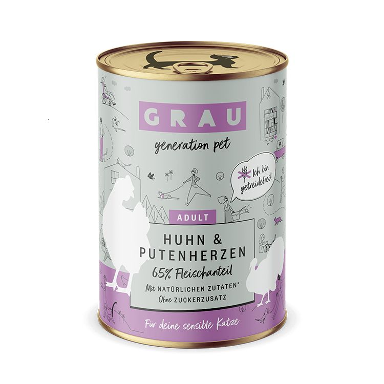 Grau Huhn & Putenherzen 6x400 g Futter