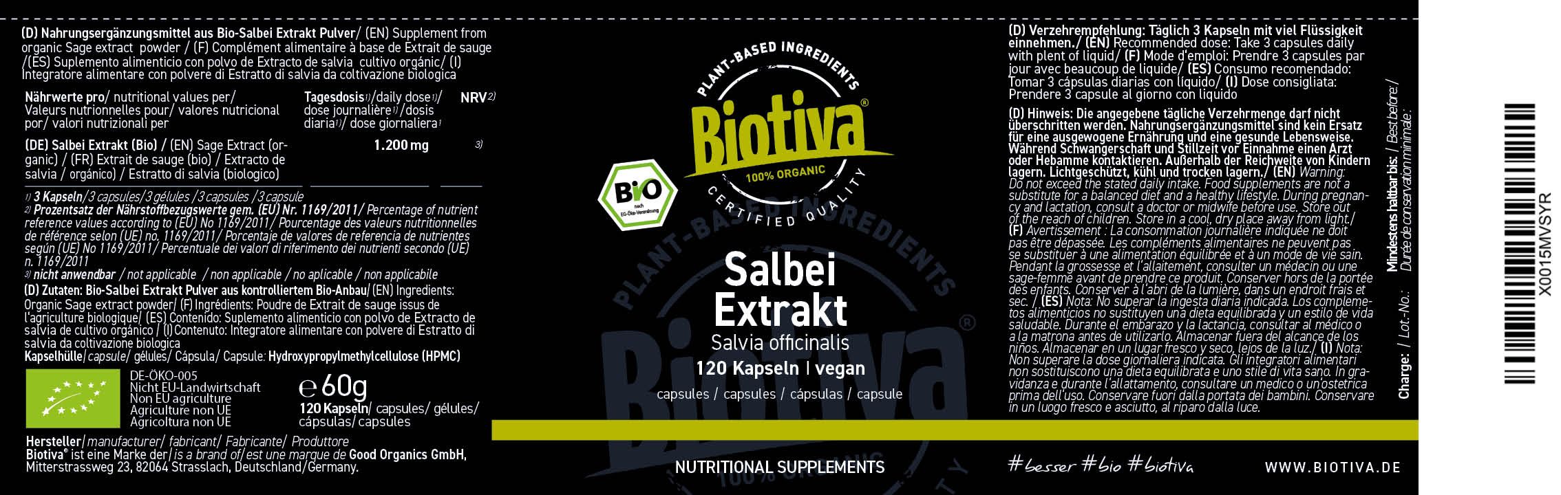 Biotiva Salbei Extrakt Kapseln Bio