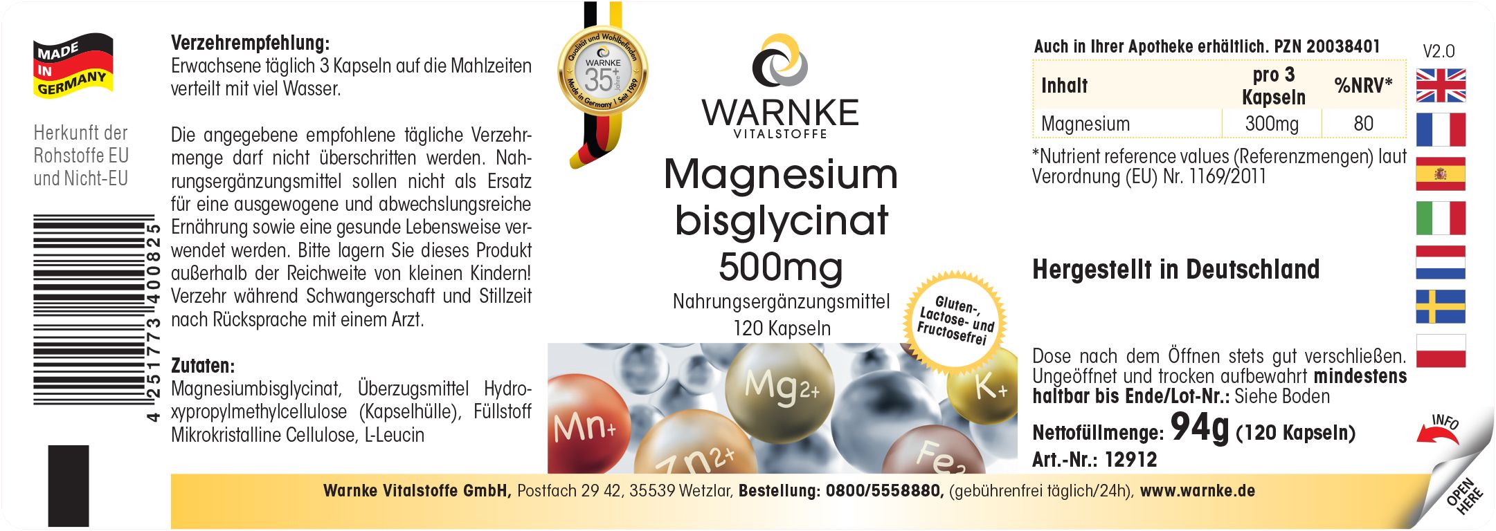 Warnke Vitalstoffe | Magnesiumbisglycinat 500mg