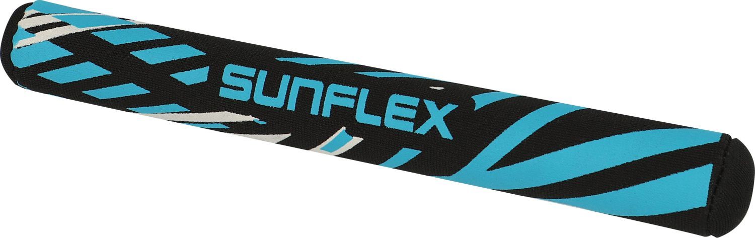 Ein Sunflex Tauchstab Action Pro, blau-schwarz gemustert, mit Sunflex-Schriftzug. Zylindrische Form, aus Schaumstoff.