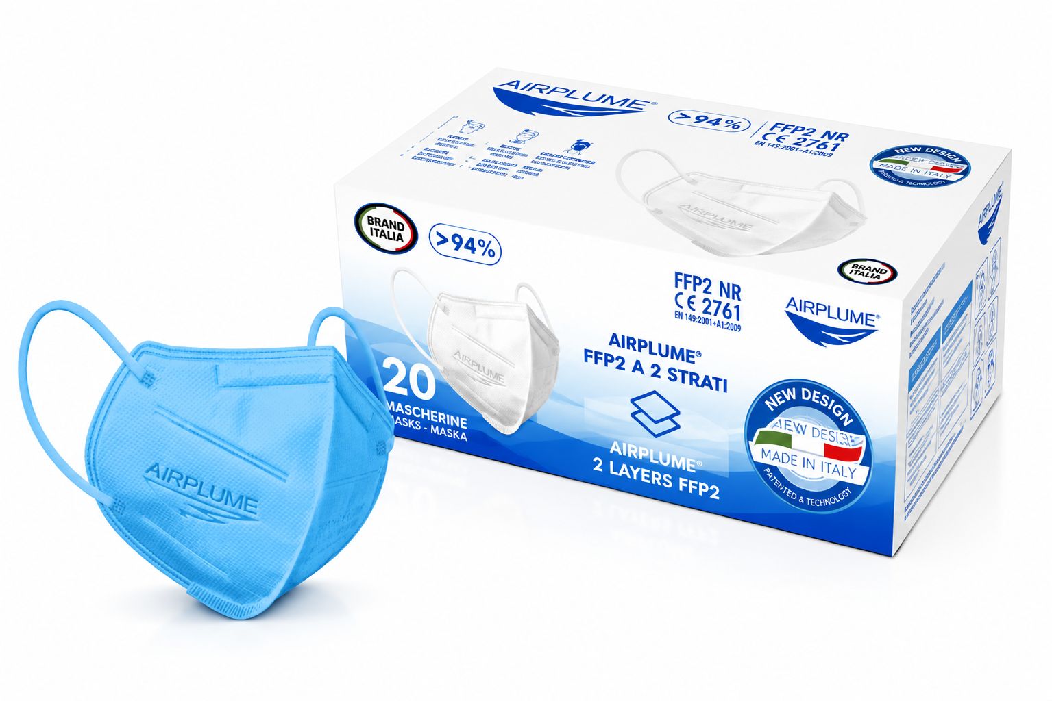 BRAND ITALIA - AIRPLUME FFP2 NR Mascherine colore Azzurro