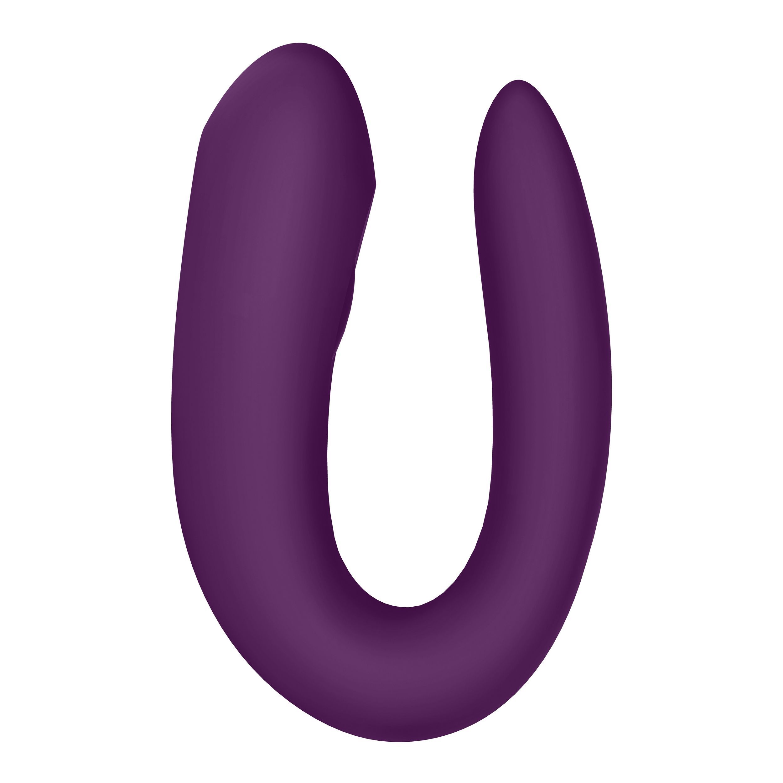 Lila Paarvibrator. U-förmig, mit abgerundeten Enden. Gezeigt von oben.