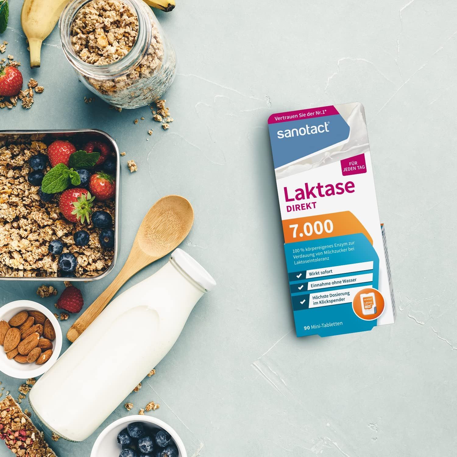 sanotact Laktase 7.000 DIREKT • Laktose Tabletten für jeden Tag • Bei Laktoseintoleranz