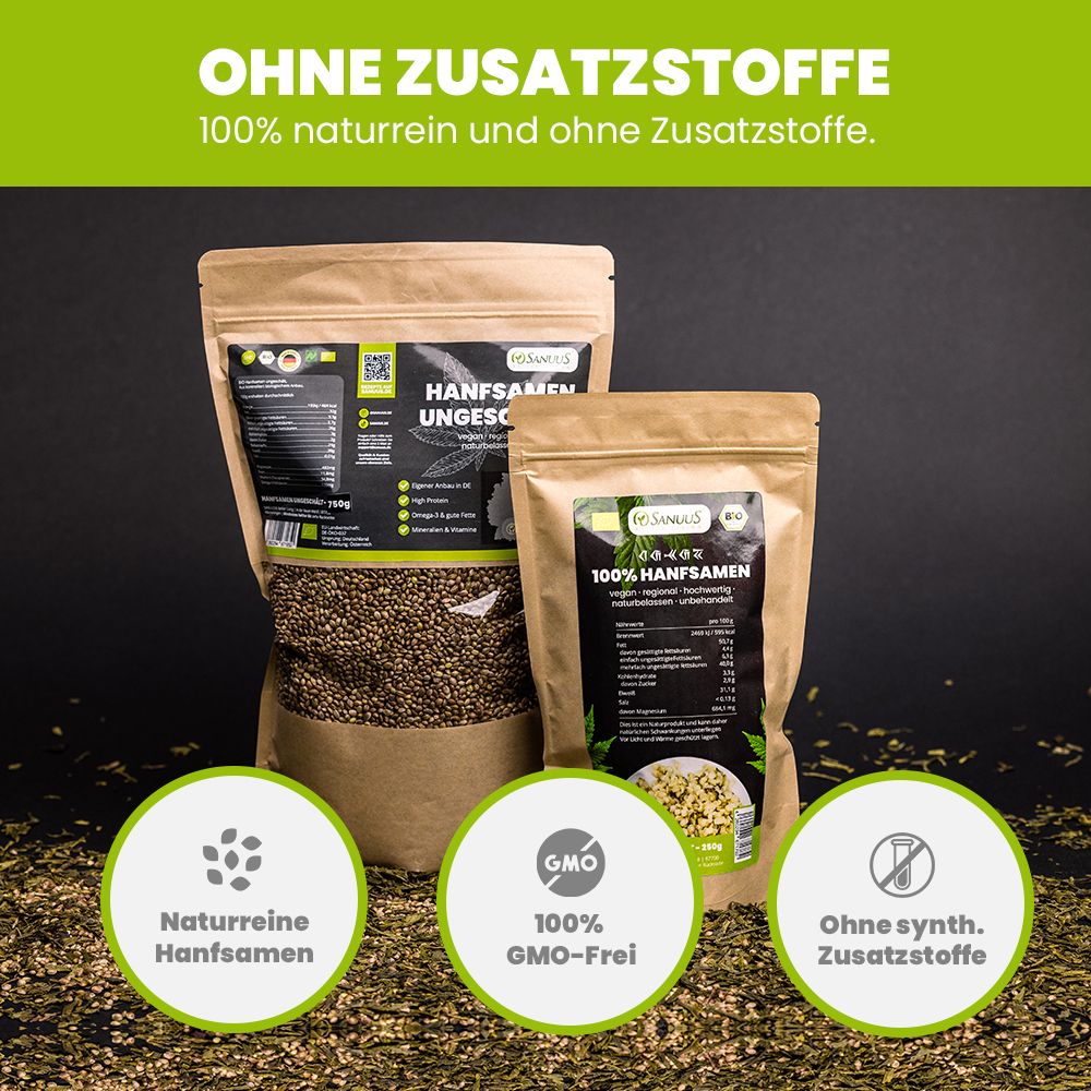 SANUUS® Bio Hanfsamen ungeschält 2x750g regional aus Bayern
