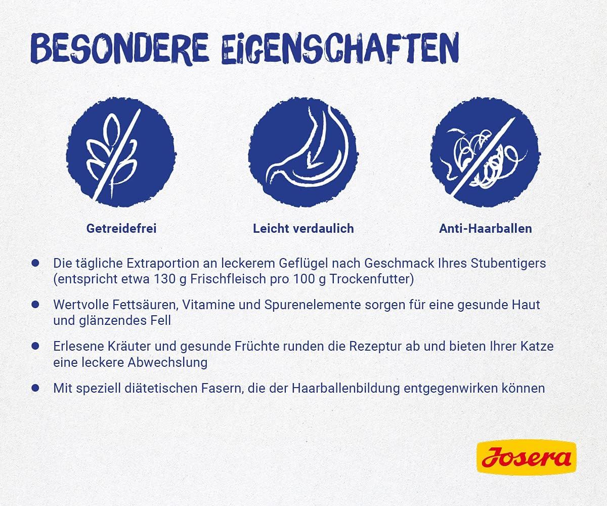 Josera DailyCat: Getreidefrei, leicht verdaulich, gut für Fell. Mit Kräutern und Früchten.