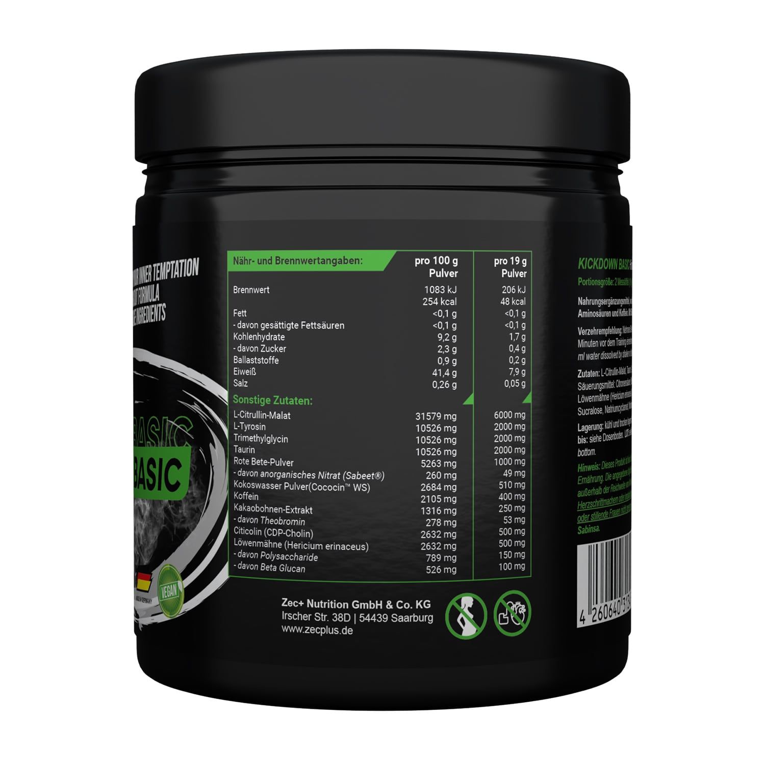 Zec+ Kickdown Basic Pre Workout Booster 380 g Pulver