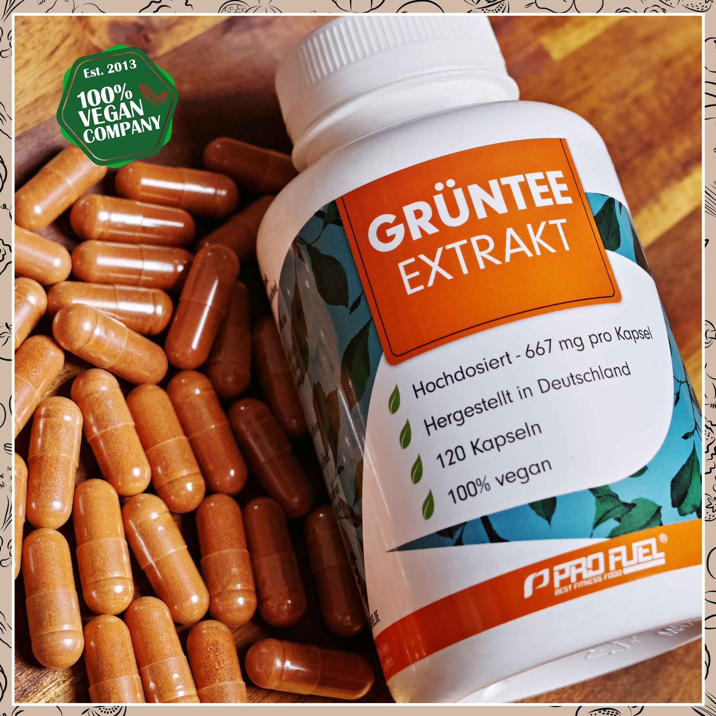 ProFuel - GRÜNTEE Kapseln - hochdosiert mit 1333 mg Grüntee-Extrakt pro Tag, davon 600 mg EGCG