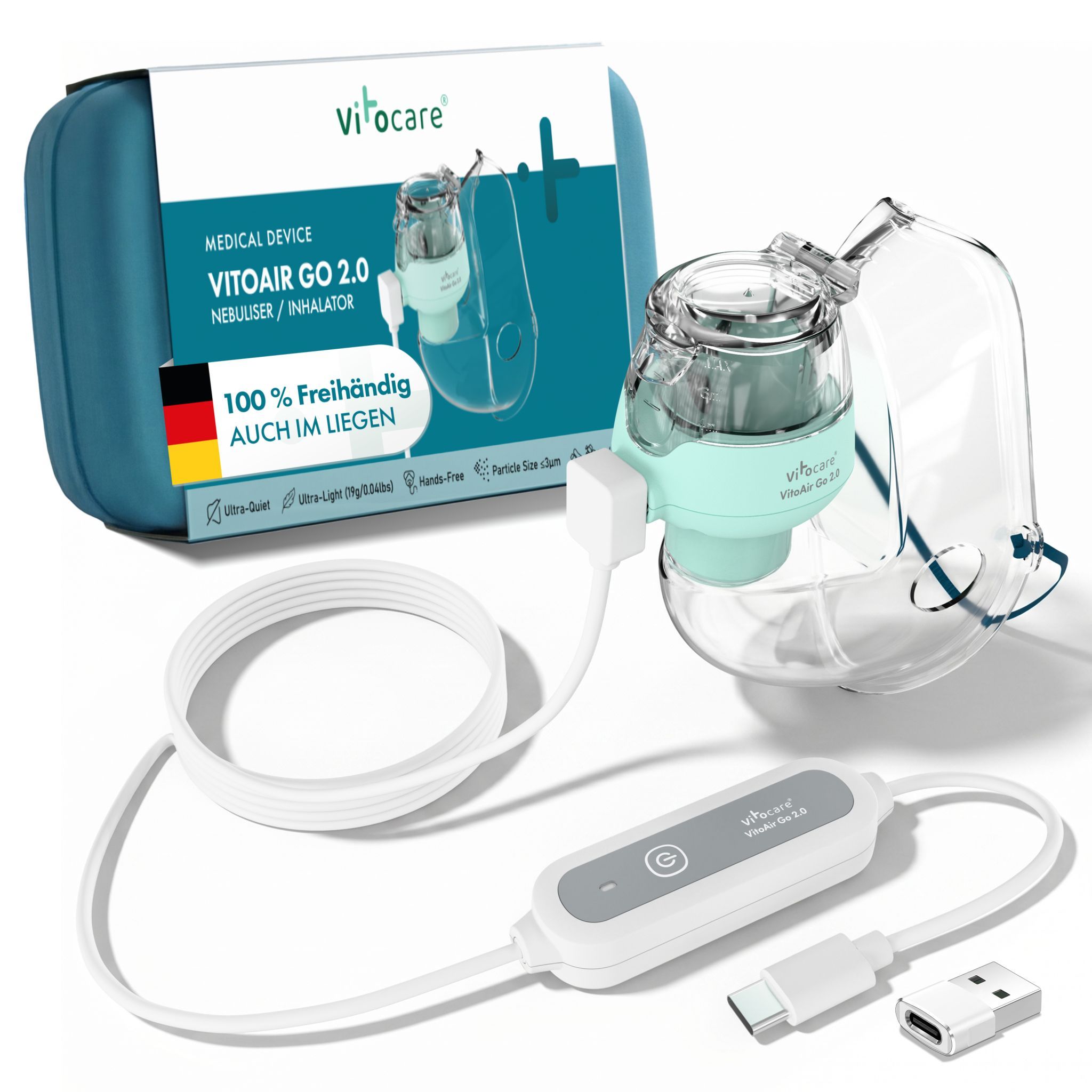 vitocare Vitoair Go 2.0 Inhaliergerät mit 2 Masken & Reisebox 1 St