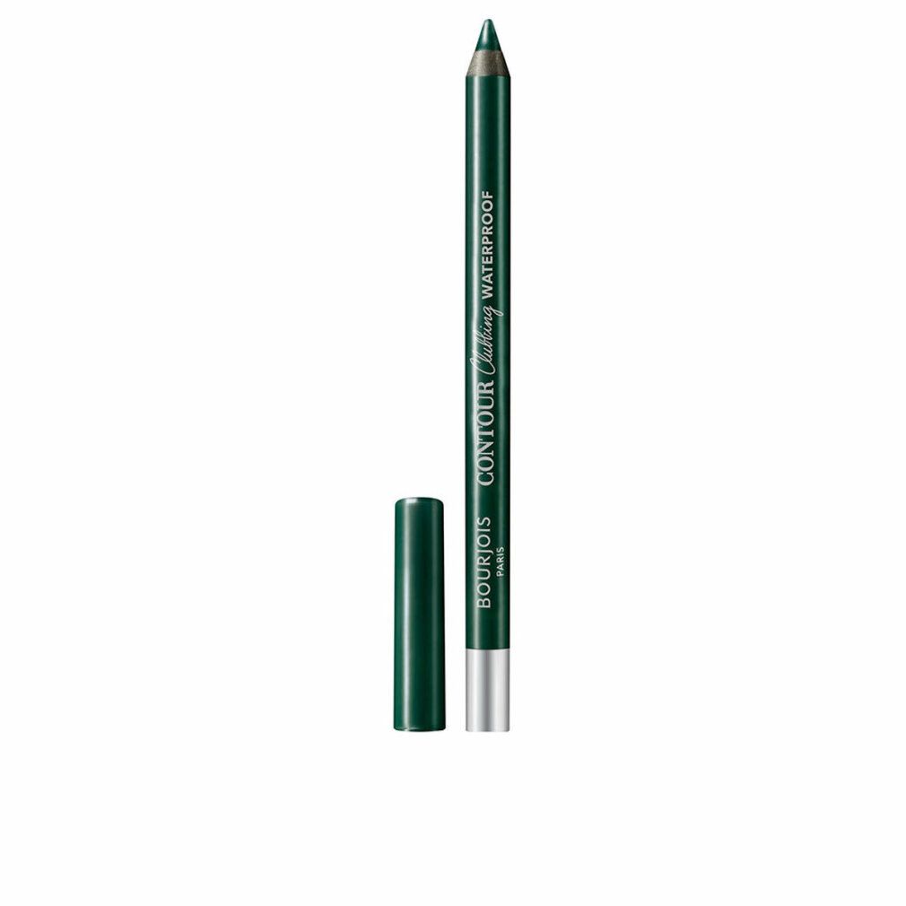 Grüner Eyeliner-Stift mit offener Kappe. Aufschrift: Bourjois, Contour Clubbing Waterproof.