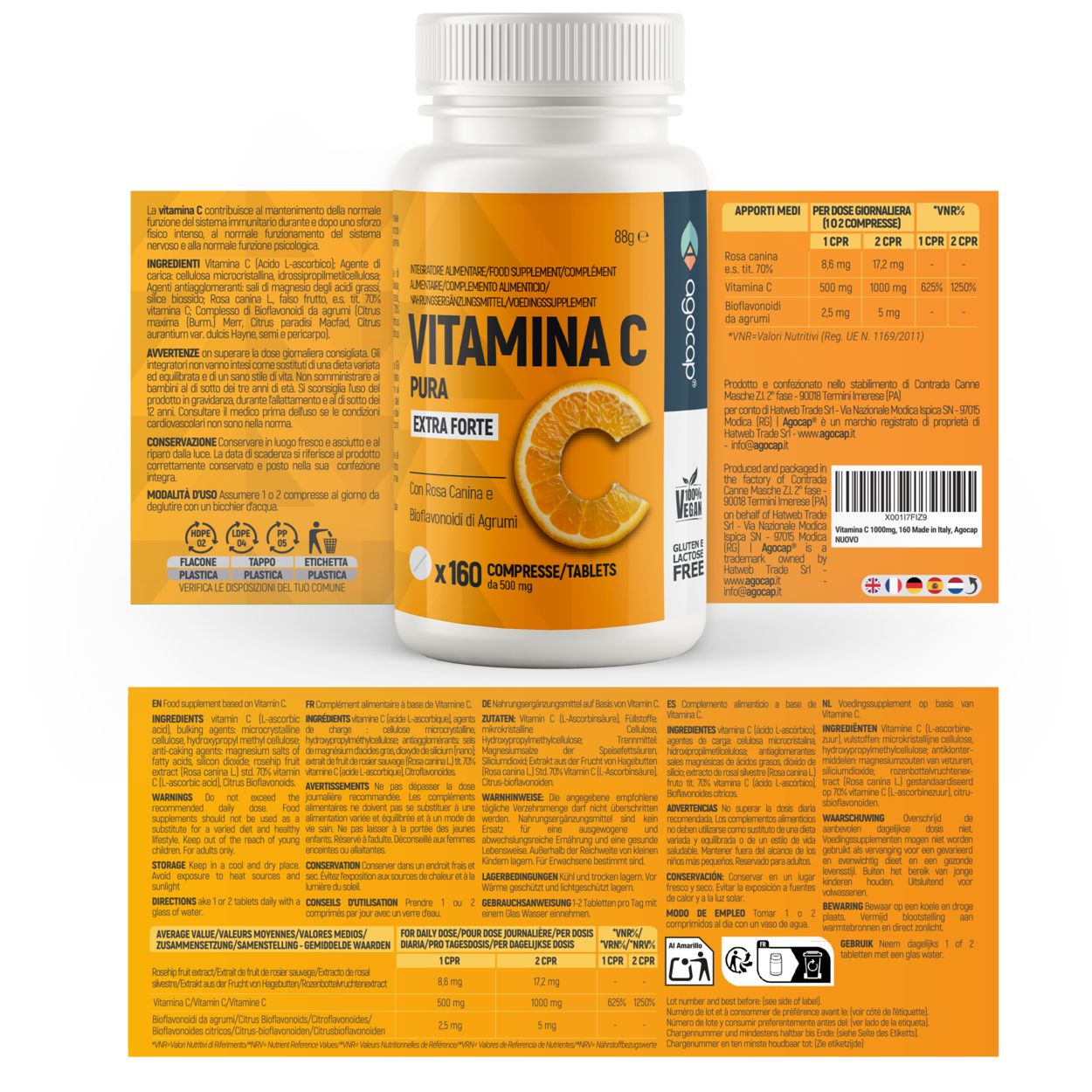agocap - Vitamin C 500mg mit Bioflavonoiden aus Zitrusfrüchten und Hagebutten
