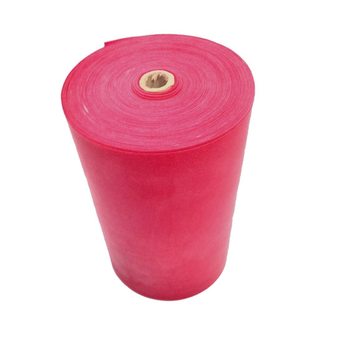 Rolle rotes Gymnastikband. Aufgerolltes Band mit Kern. Fitness-Band. 