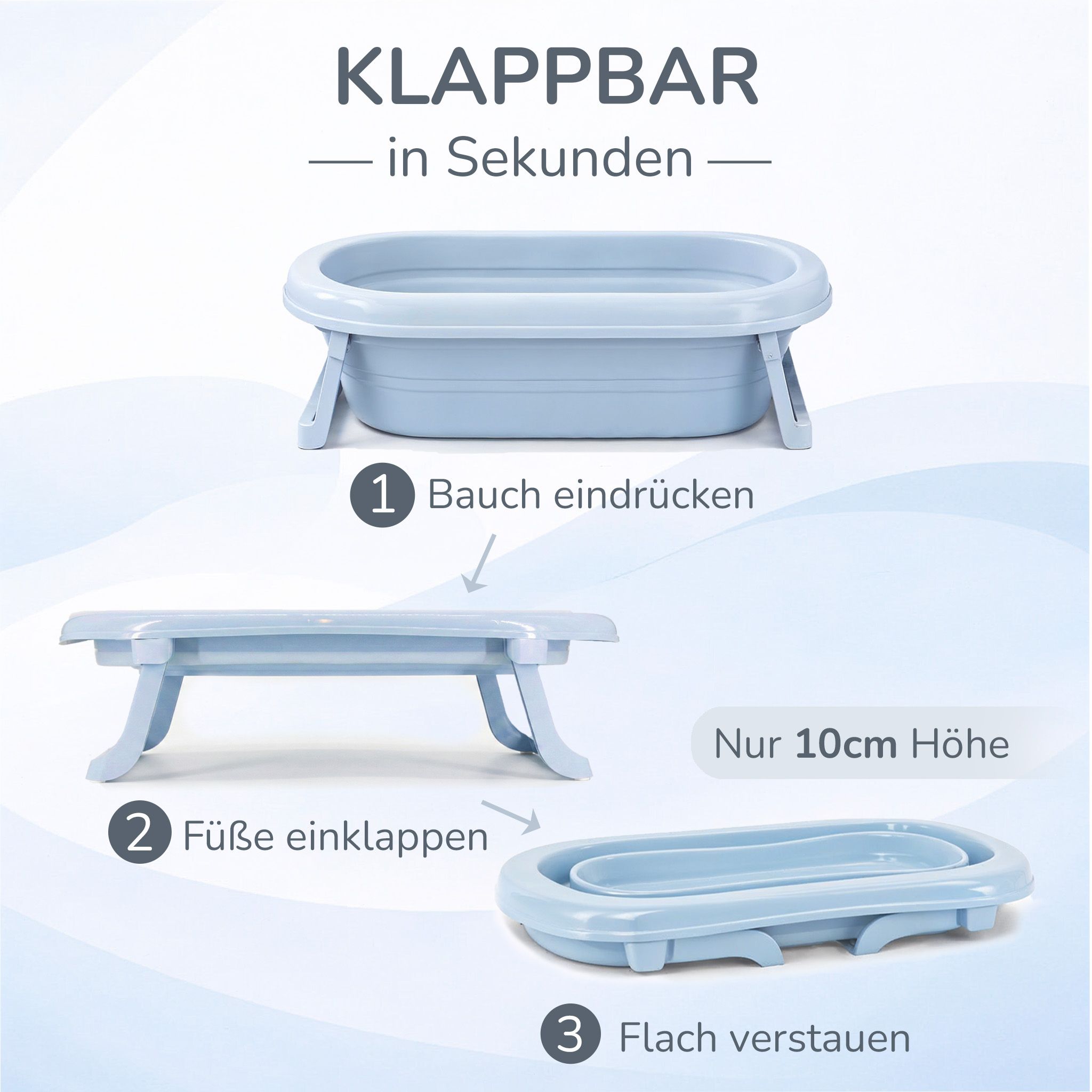 Faltbare Babybadewanne - Klappbare Baby Wanne mit integriertem Thermometer und Abfluss