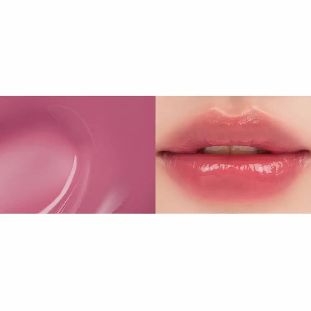 Nahaufnahme von Lippen mit Lipgloss. Links Produkt, rechts Lippen mit glänzendem Lipgloss.