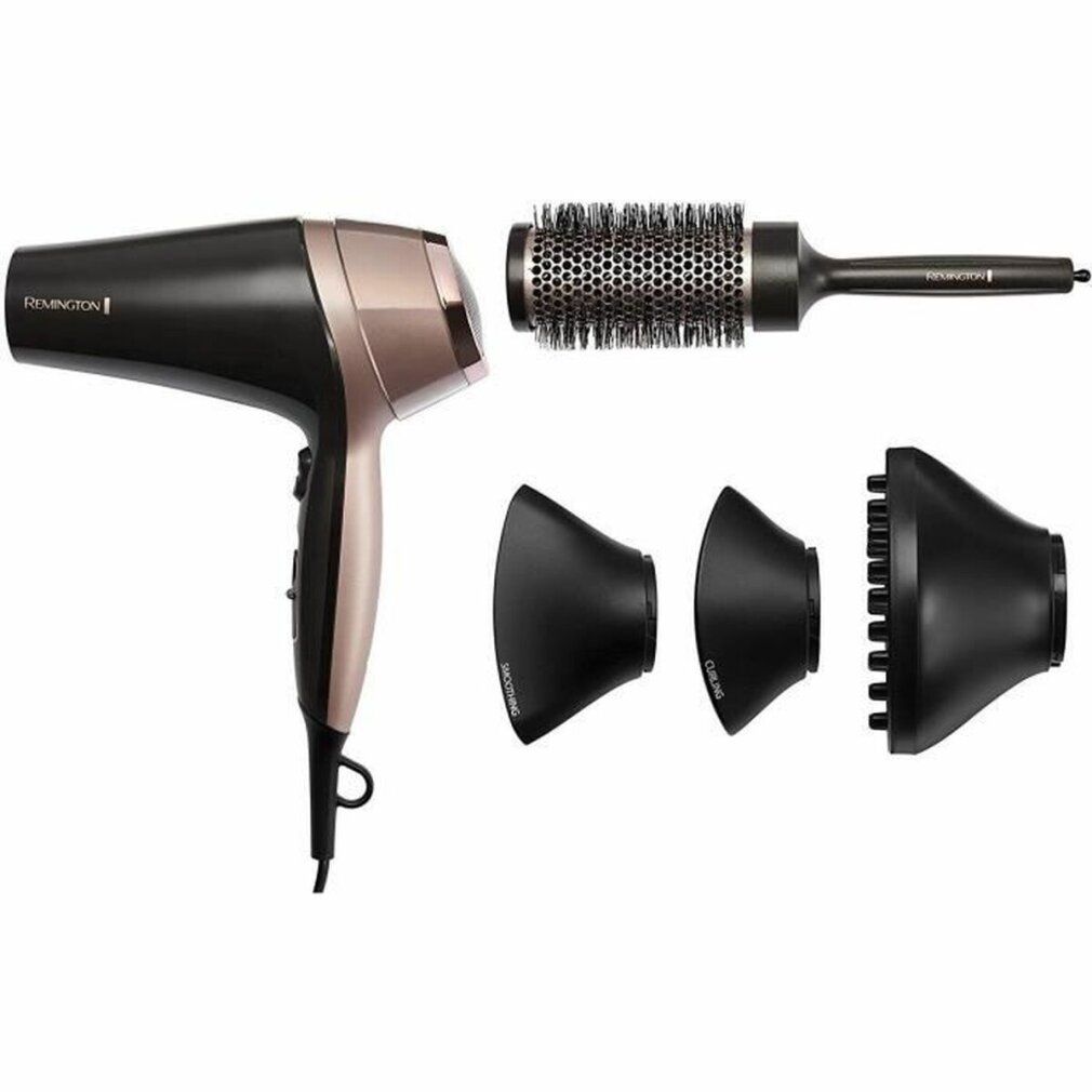 Haartrockner, Rundbürste und Aufsätze. Marke Remington. Verschiedene Aufsätze.
