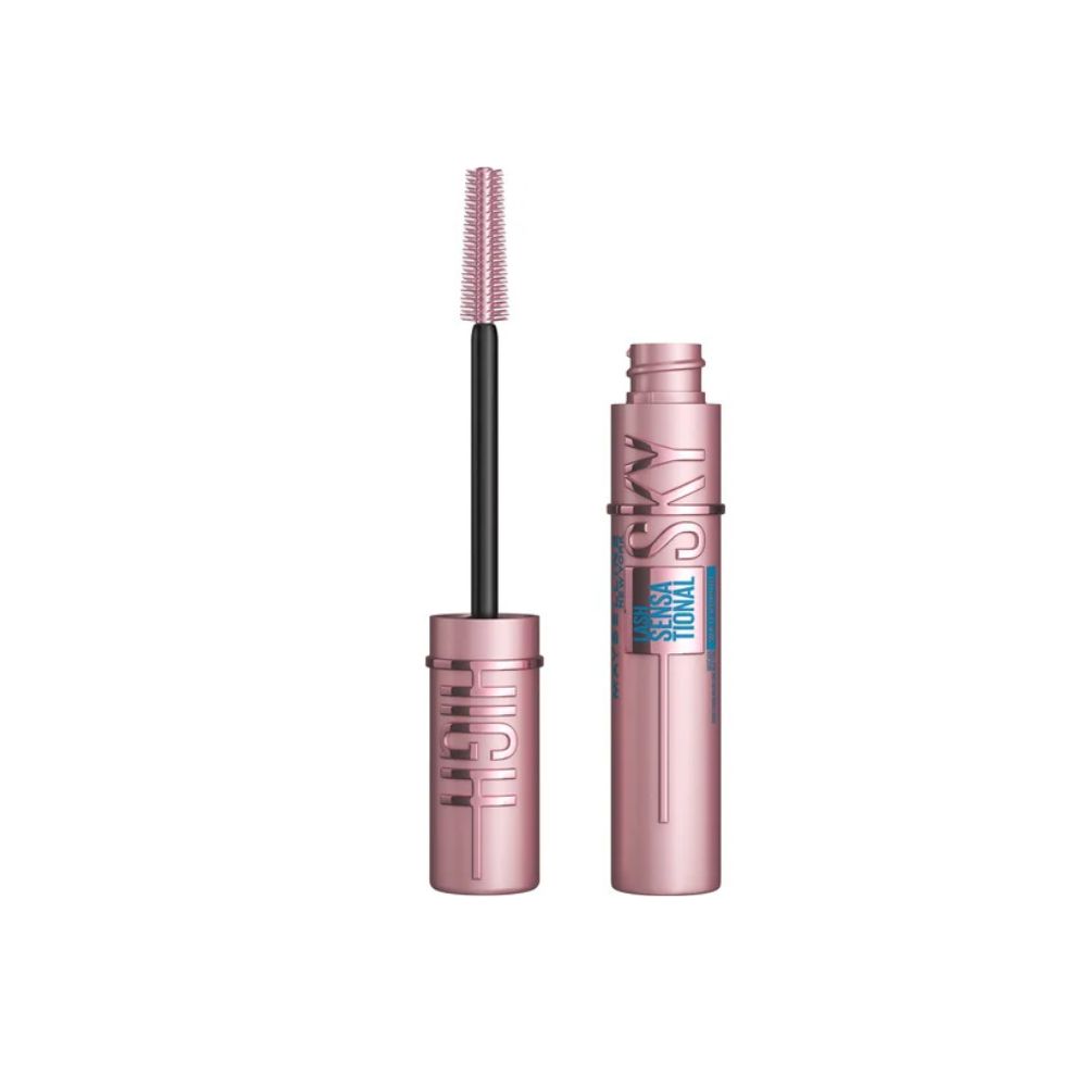 Rosa Mascara-Tube mit Applikator. Der Applikator hat eine rosa Bürste.