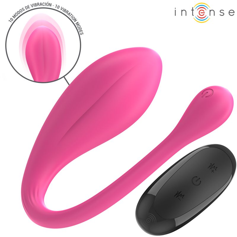 Rosa Vibrator mit Fernbedienung. Auf der Abbildung ist ein Kreis mit der Aufschrift "10 Vibrationsmodi" zu sehen.