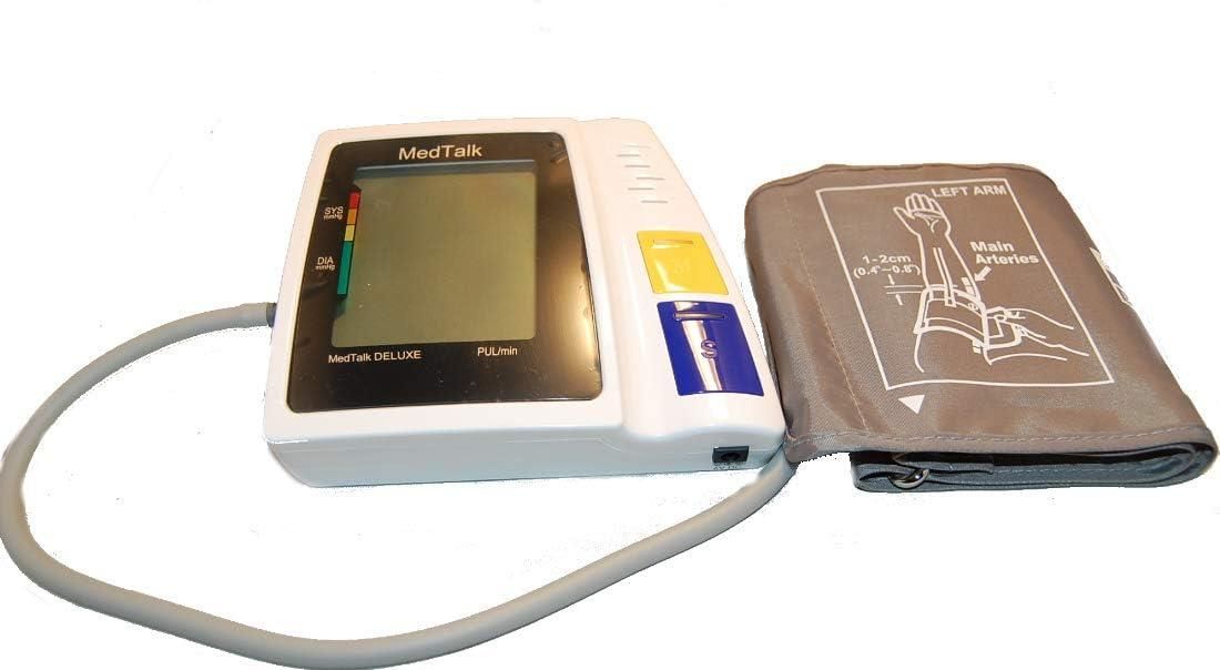 Blutdruckmessgerät mit Manschette und Display. Manschette mit Arm-Anleitung. Marke: MedTalk.