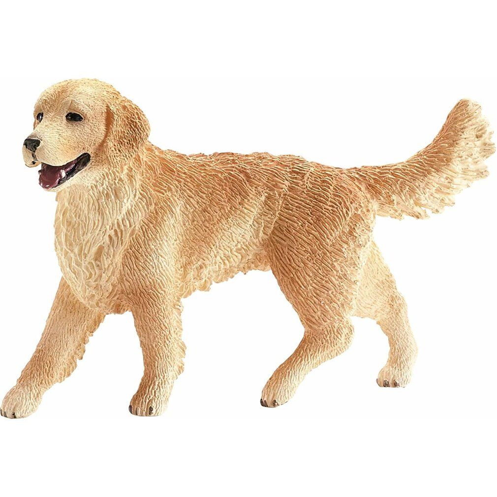 Golden Retriever Hundefigur. Hellbraunes Fell, stehende Position, Blick zur Seite. Detailreiche Darstellung.