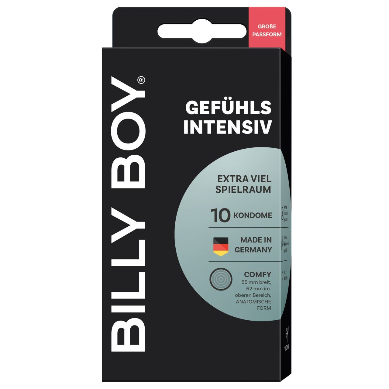 Billy Boy Kondome Gefühlsintensiv, 10 Stück, anatomische Form, Made in Germany, CE 0197.