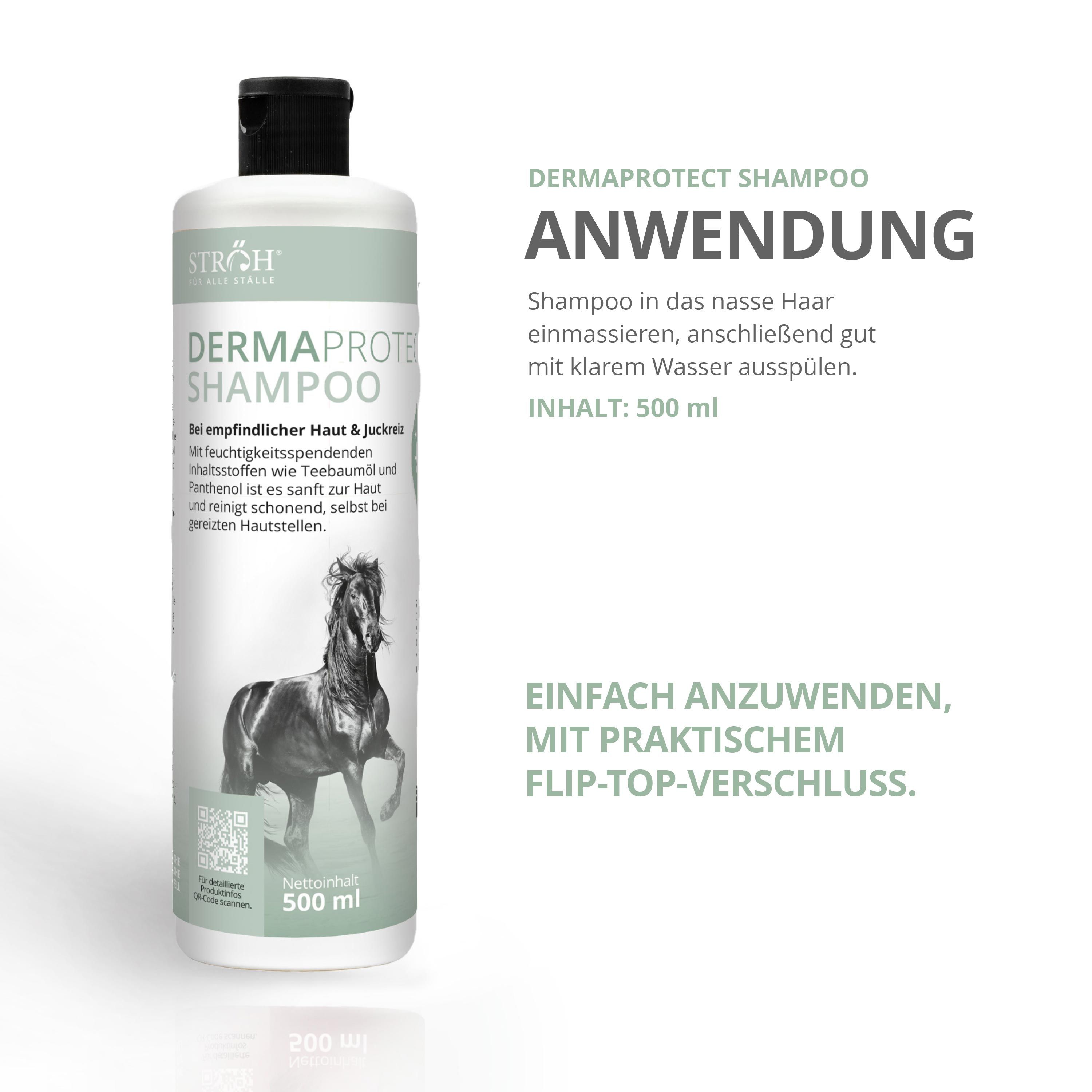 STRÖH DermaProtect Shampoo Flasche mit 500 ml Inhalt und Flip-Top-Verschluss.