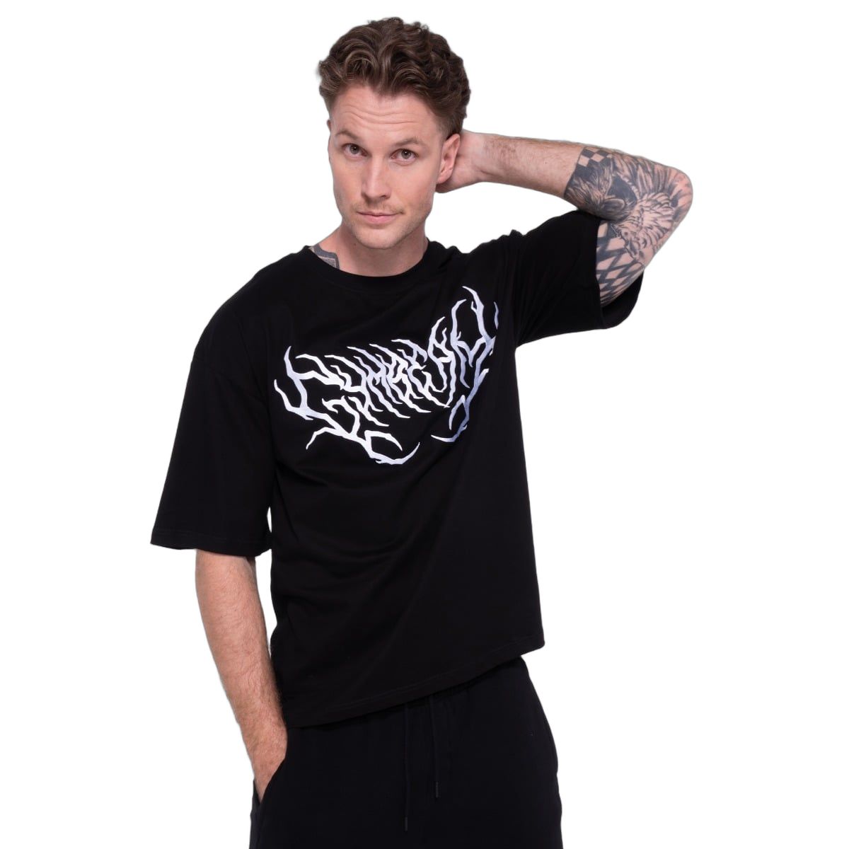 GymBeam T-Shirt Herren Oversized Kurzarm in Schwarz Thorn