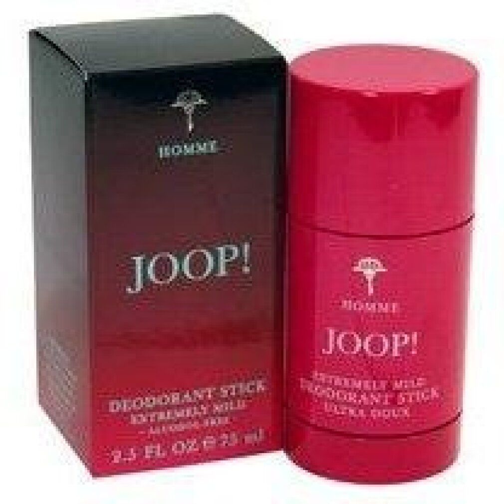 Joop! Homme Deodorant Stick, 75ml, in rotem Behälter mit Verpackung.