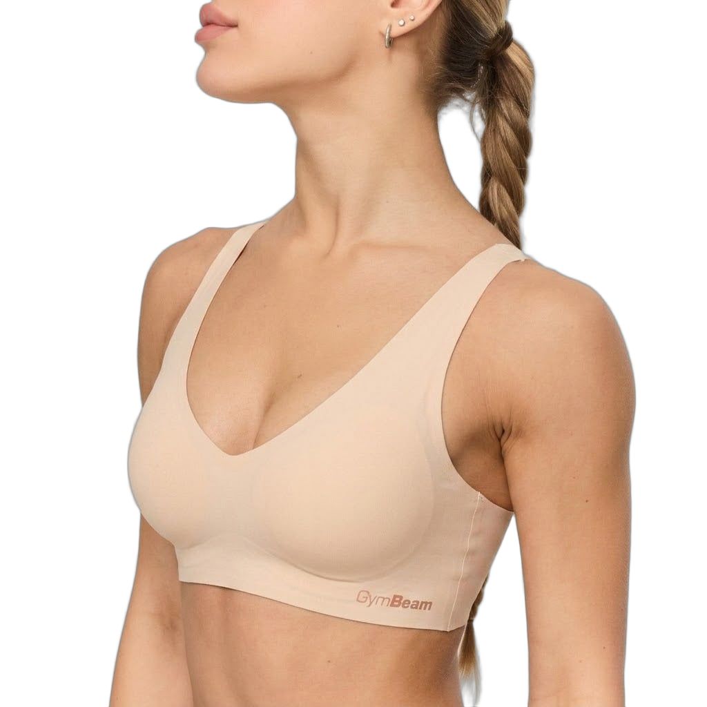 GymBeam Sport-BH nahtlos mit breiten Trägern und Reißverschluss hinten Beige