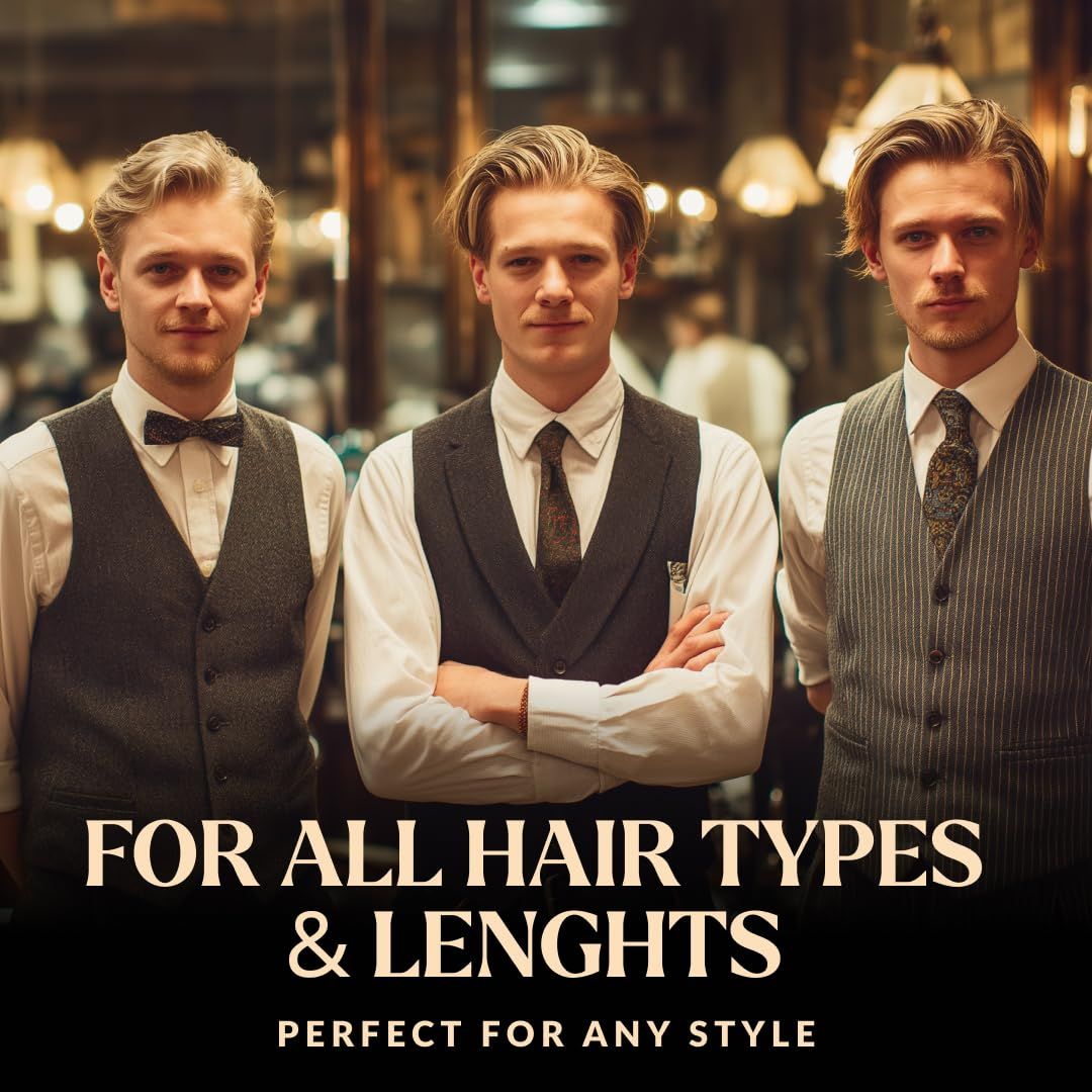 Drei Männer mit klassischen Frisuren, die für alle Haartypen und Längen geeignet sind.