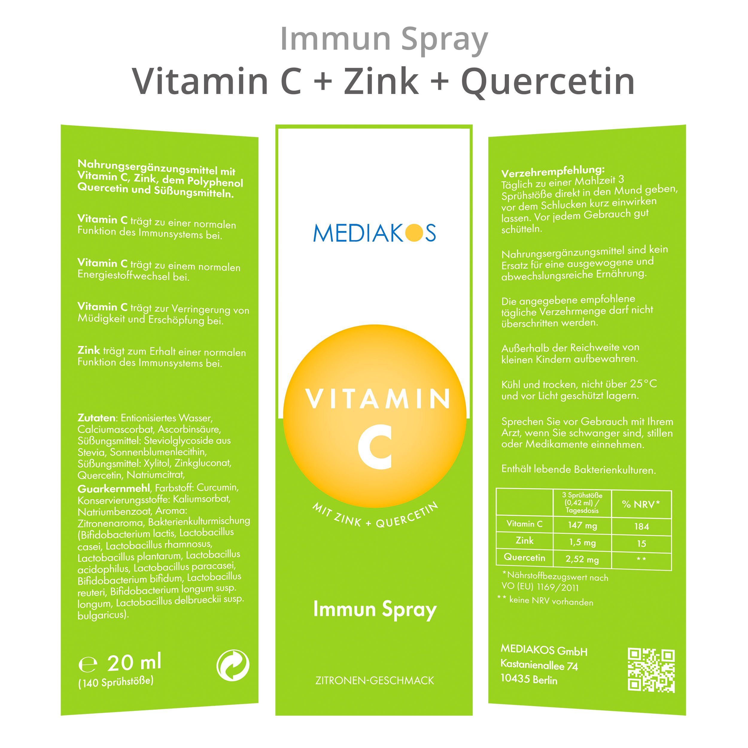Mediakos® Vitamin C + Zink + Quercetin Immun Spray
