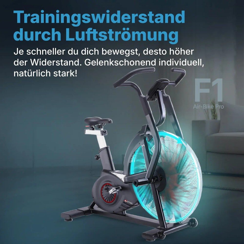 AsVIVA Air Bike F1 Heimtrainer mit Luftstrom-Widerstandssystem.