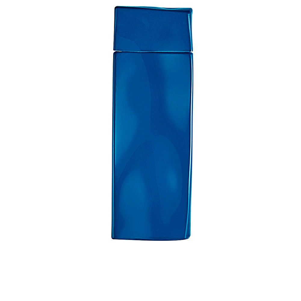 Blauer Flakon Kenzo Aqua Pour Homme Eau De Toilette Spray. Rechteckige Form mit abgerundeten Kanten und eckigem Deckel.