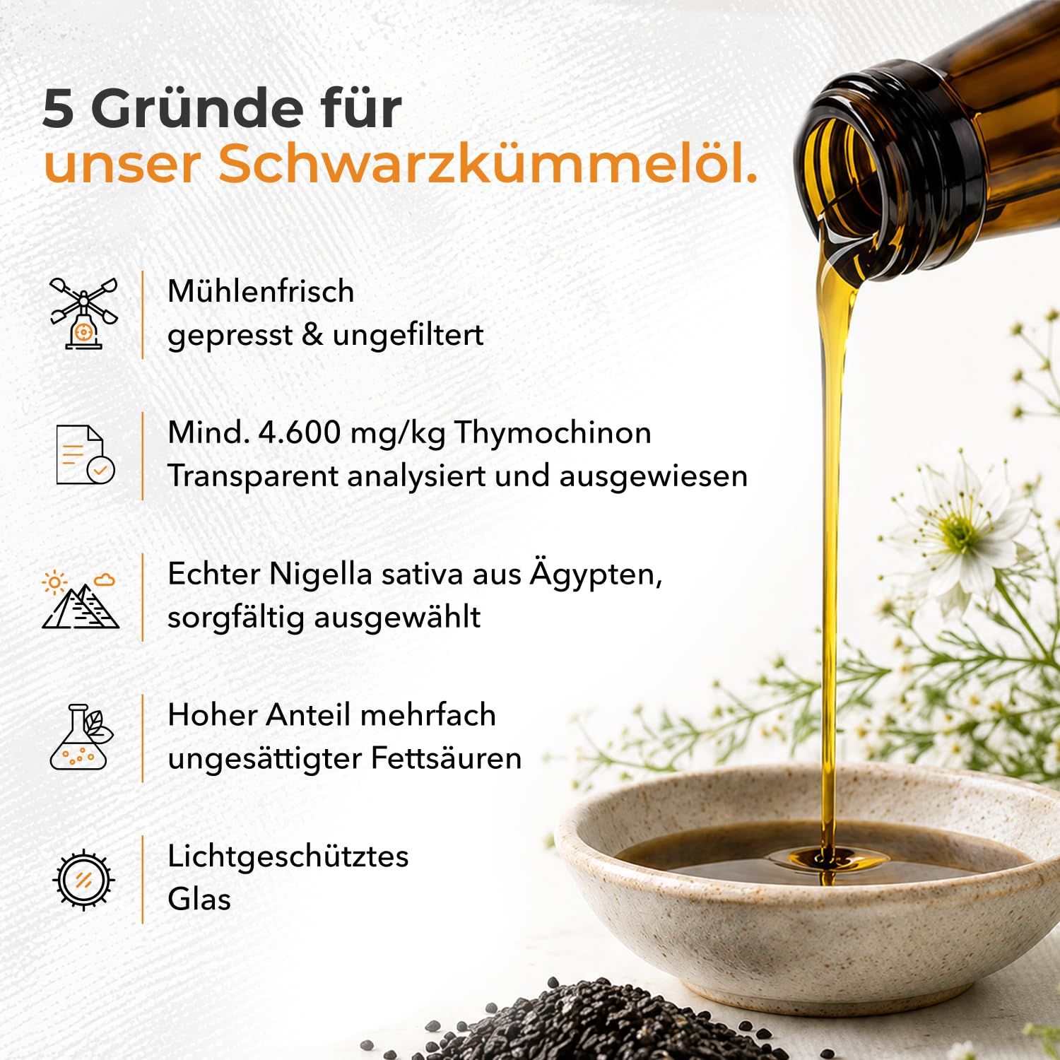 OELESTO Bio-Schwarzkümmelöl Orange-Minze ungefiltert kaltgepresst aus ägyptischer Saat