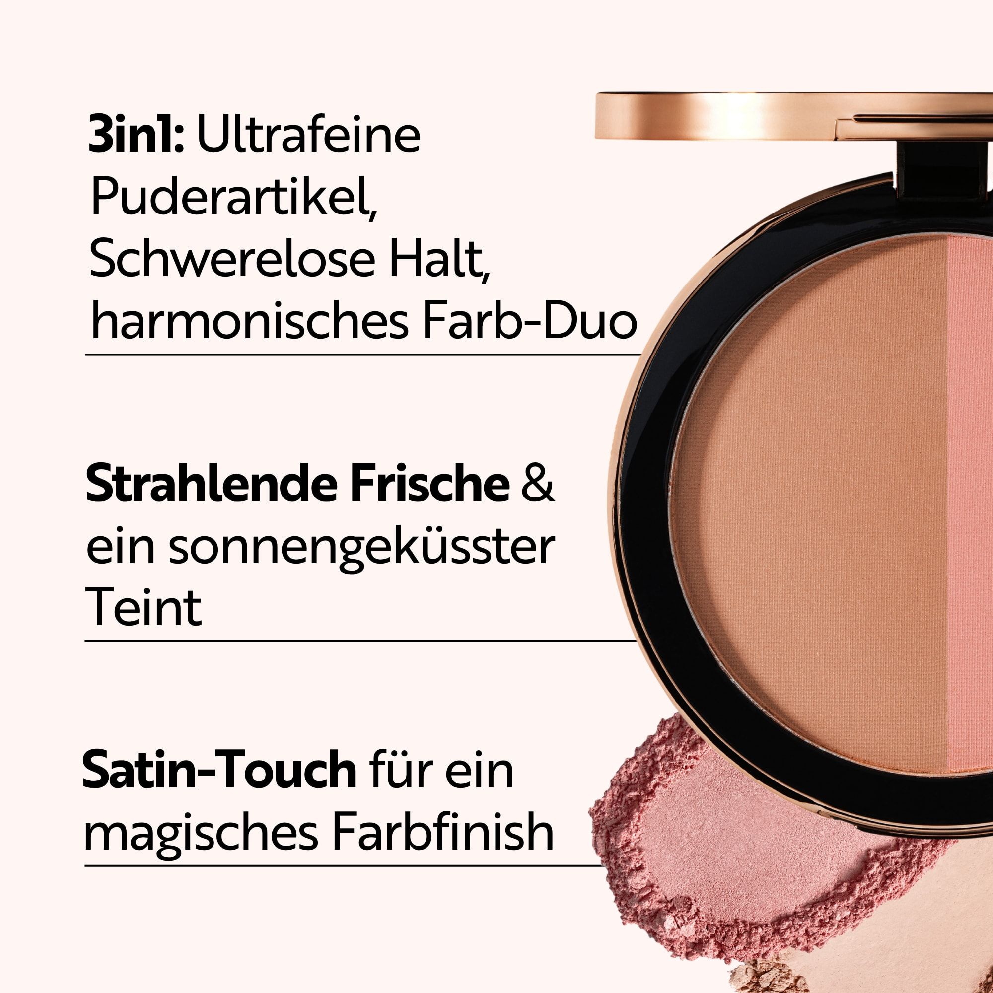 M. Asam Magic Finish Satin Blush: Duo aus Bronzer und Rouge mit Textangaben.