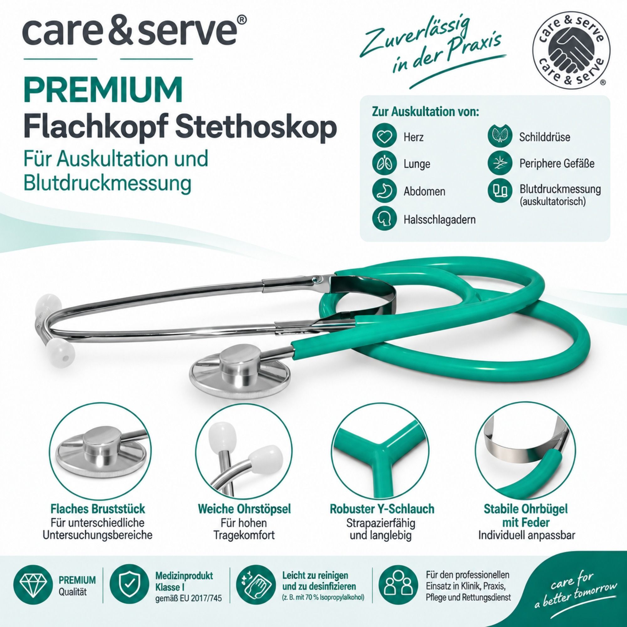 care & serve PREMIUM Flachkopf Stethoskop grün 1 St