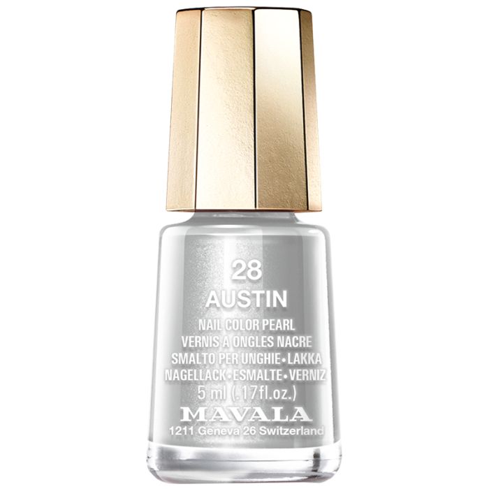 Nagellackflasche mit goldfarbenem Deckel. Aufschrift: 28 Austin, Nail Color Pearl, Mavala.