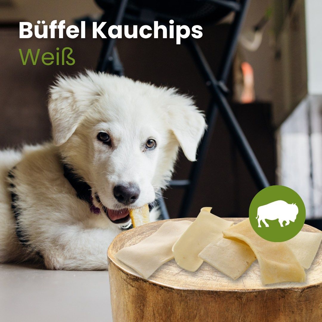 Mehrere Büffel Kauchips auf weißem Hintergrund mit Wasserzeichen.