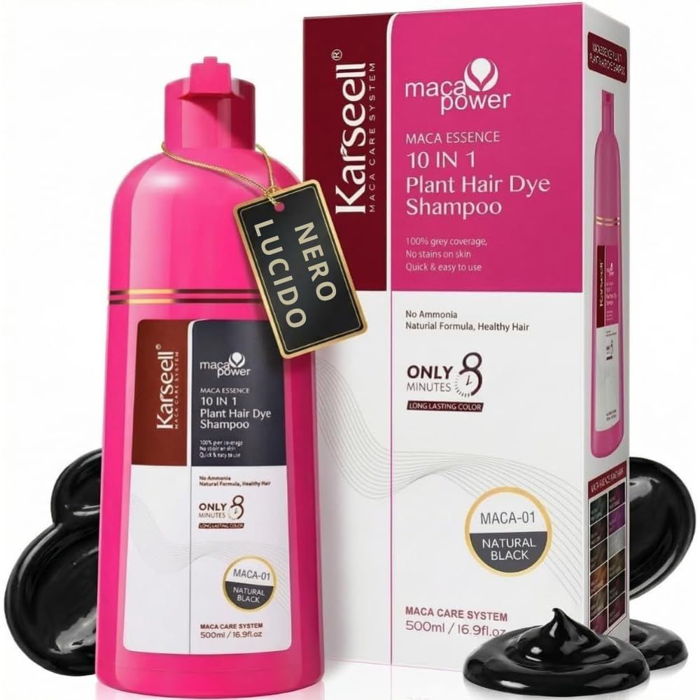 KARSEELL Shampoo Colorante Nero Naturale Copertura Capelli Bianchi Istantanea Cheratina