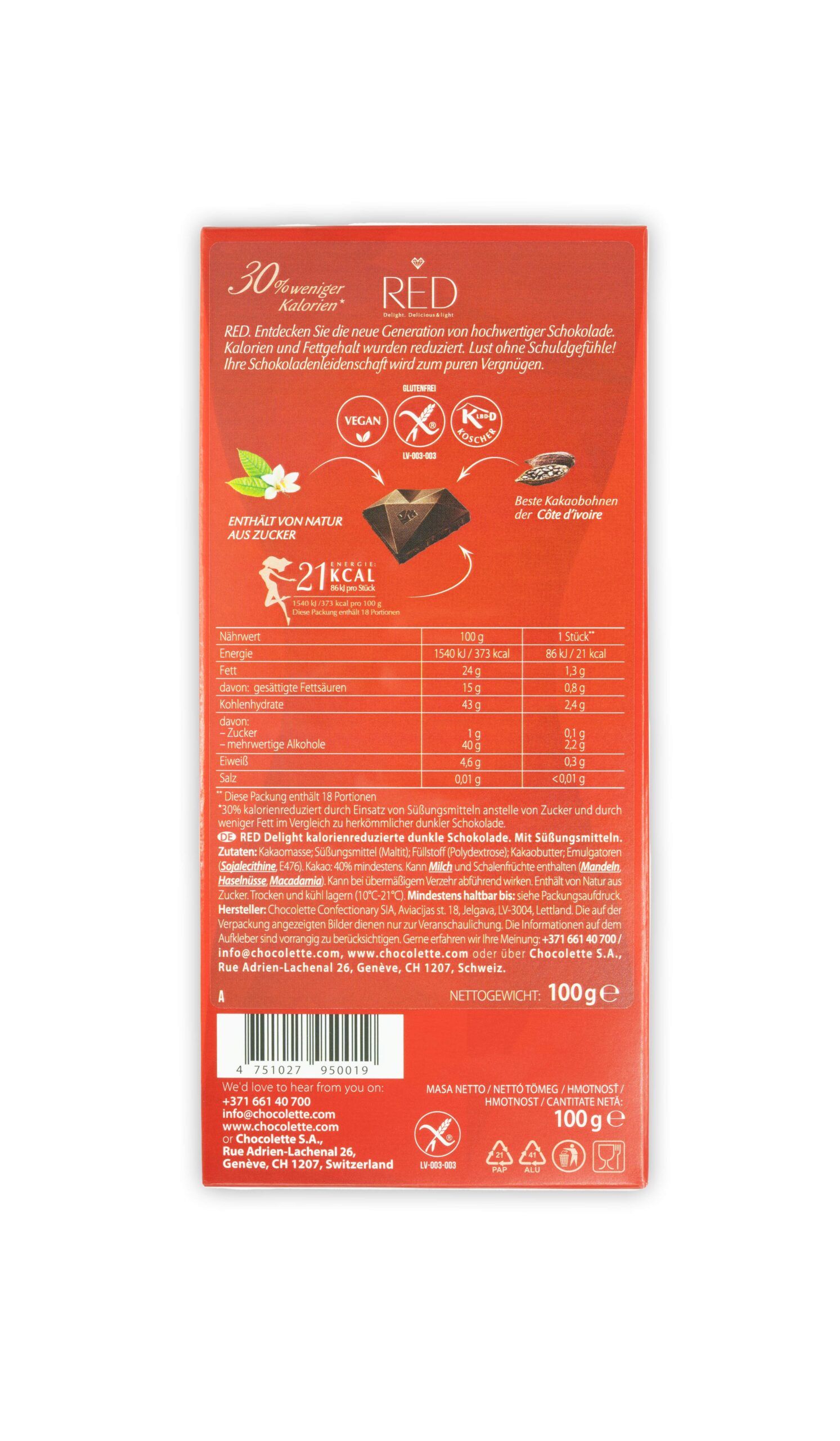 RED Dark Chocolate 0,1 kg Schokolade