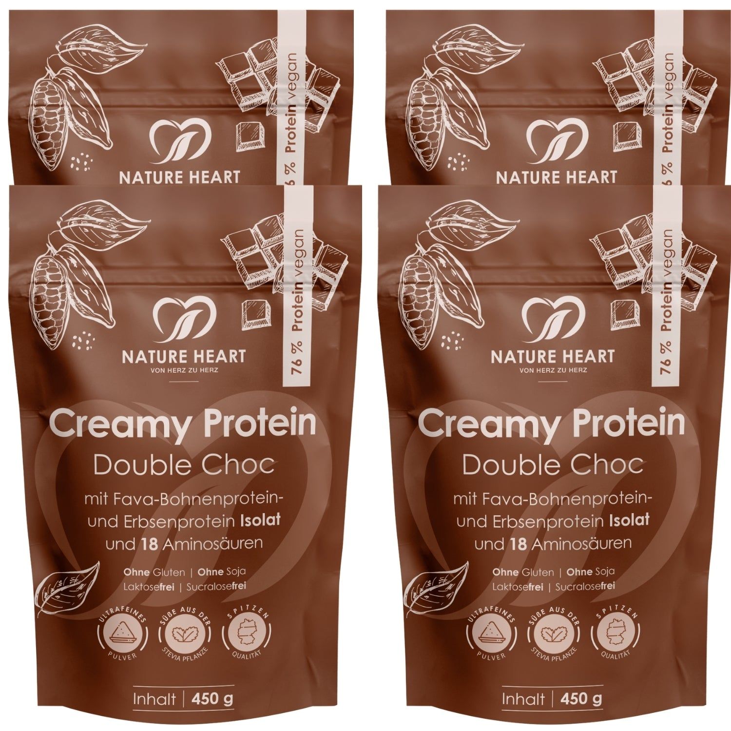 Nature Heart Creamy Protein Double Choc 4x450 g Pulver