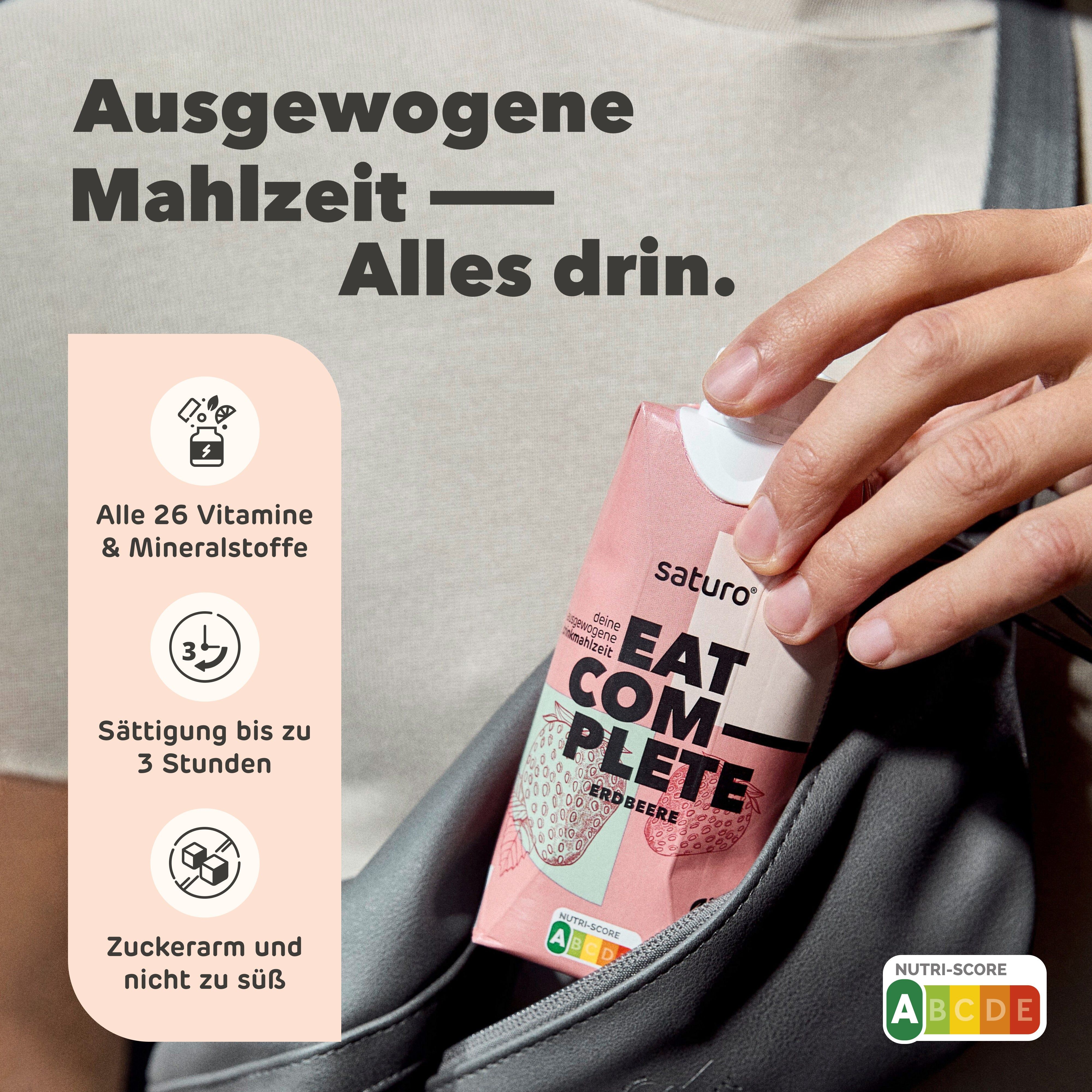 Saturo Trinknahrung Vegan Erdbeere| Astronautennahrung Mit Protein | Trinkmahlzeit Nährstoffen 8x330 ml