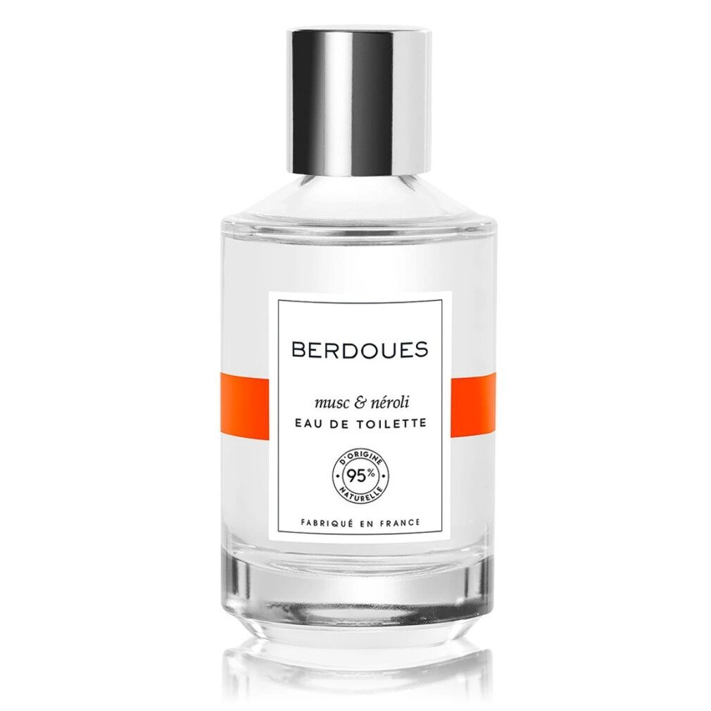 Parfums Berdoues Musc & Néroli Eau de Toilette Flakon mit orangefarbenem Band.