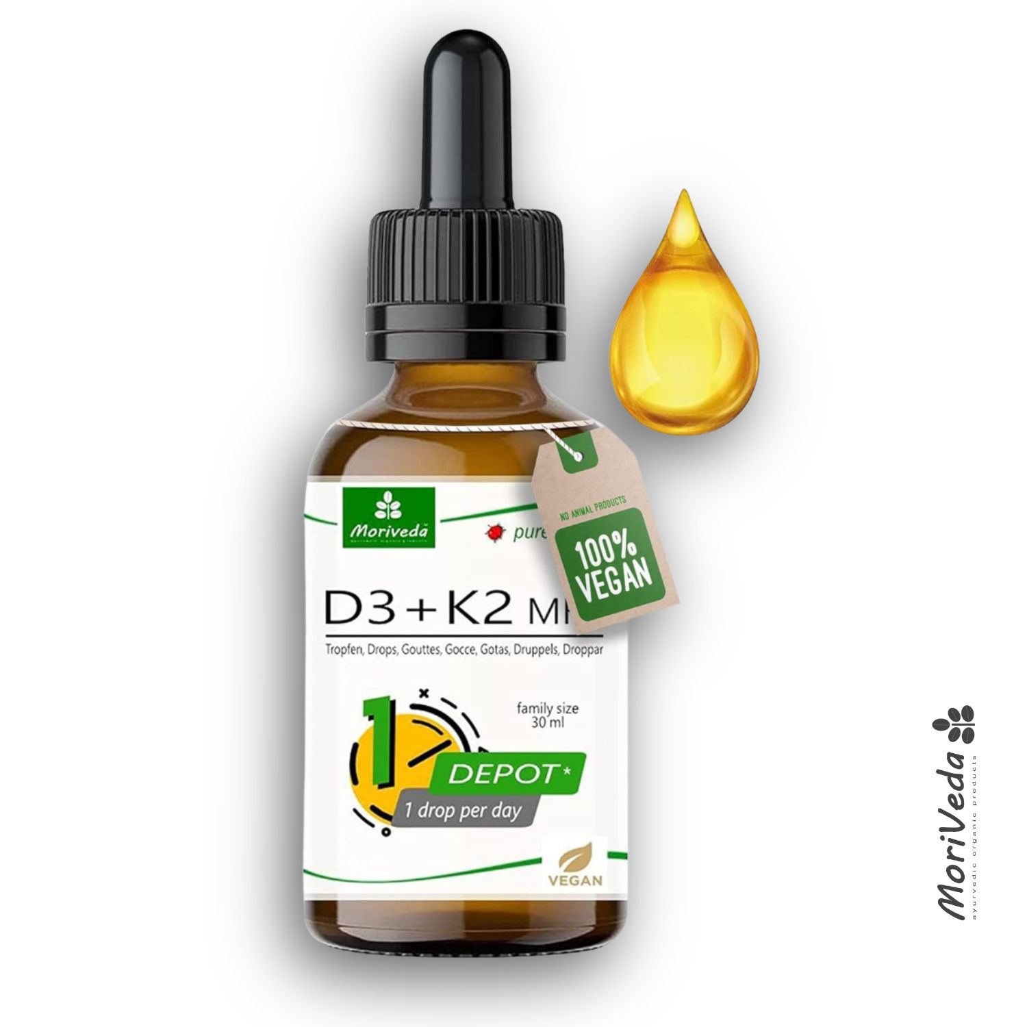 MoriVeda Vitamin D3 + K2 Tropfen mit und (Mk-7) 50 ml