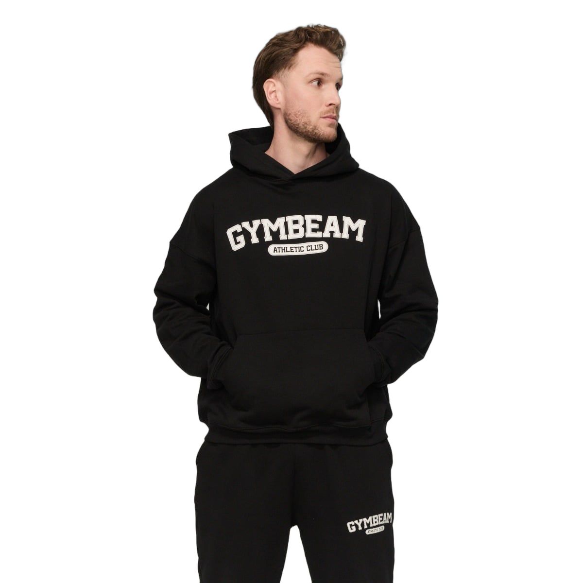 GymBeam Hoodie Herren Oversized mit Kängurutasche Varsity Schwarz