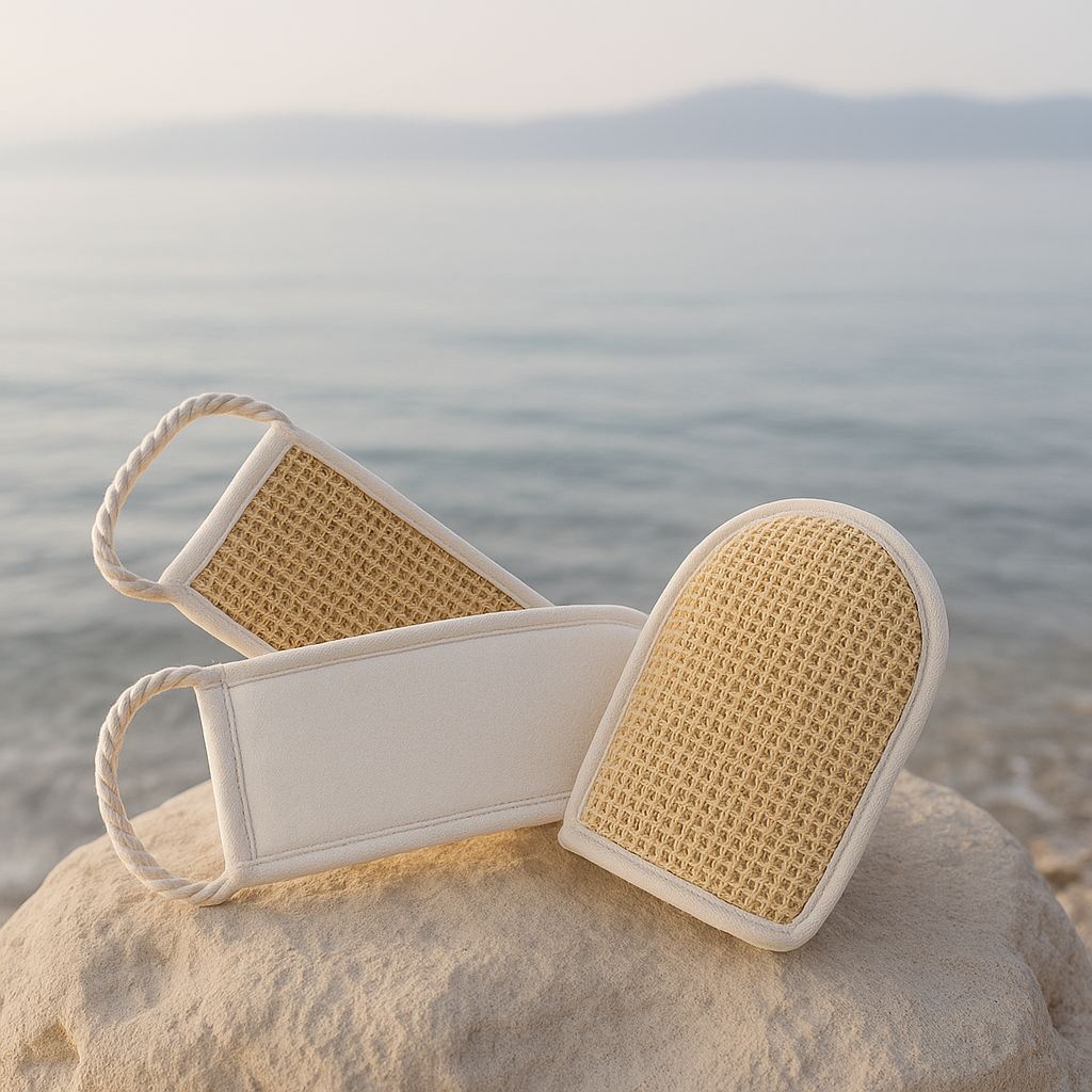 Croll & Denecke Massage Duo-Gurt Handschuh – Natürliches Peeling trifft sanfte Reinigung 2 St
