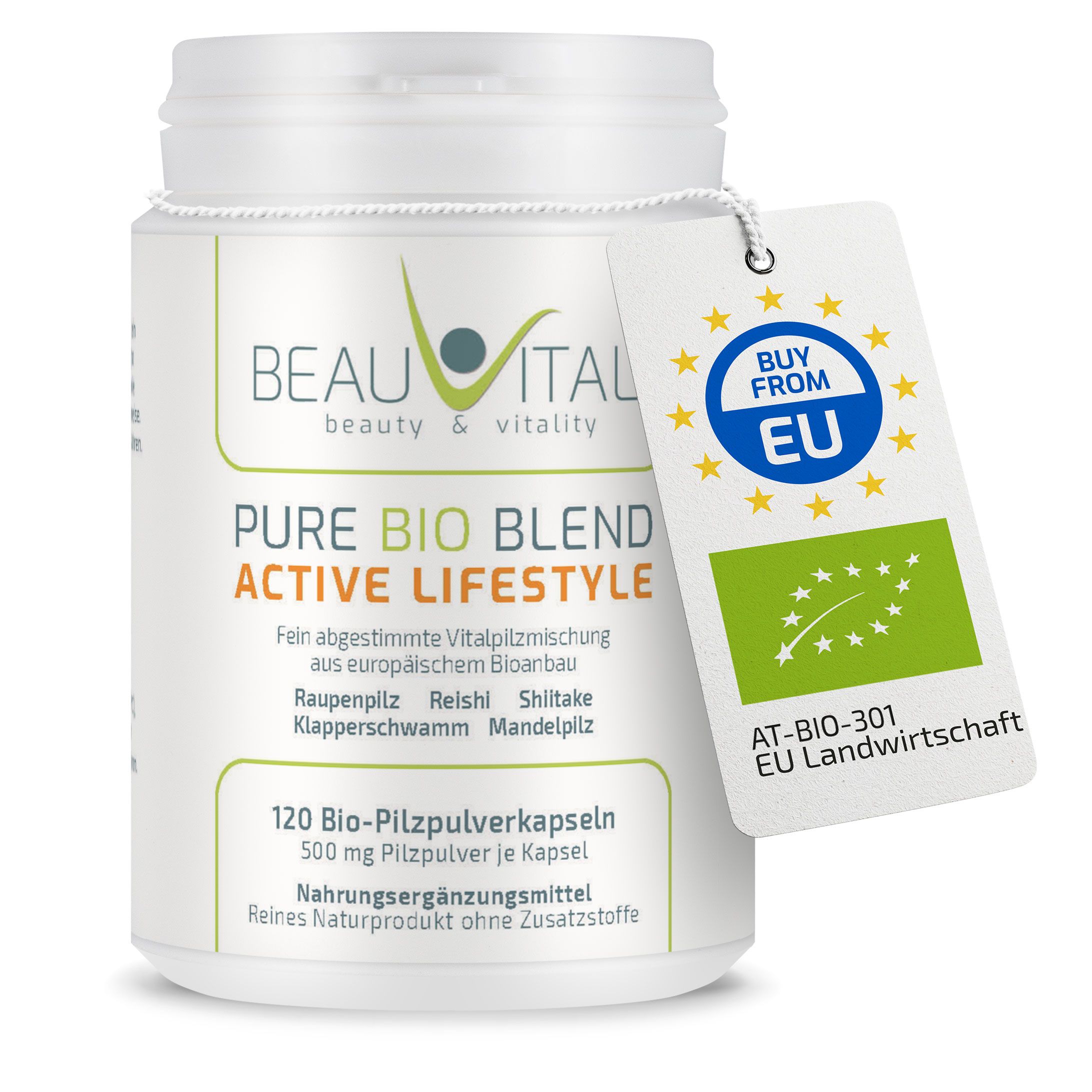 BEAUVITAL® Active Lifestyle Bio Vitalpilze Kapseln, Cordyceps Reishi Shiitake, Maitake, Agaricus EU