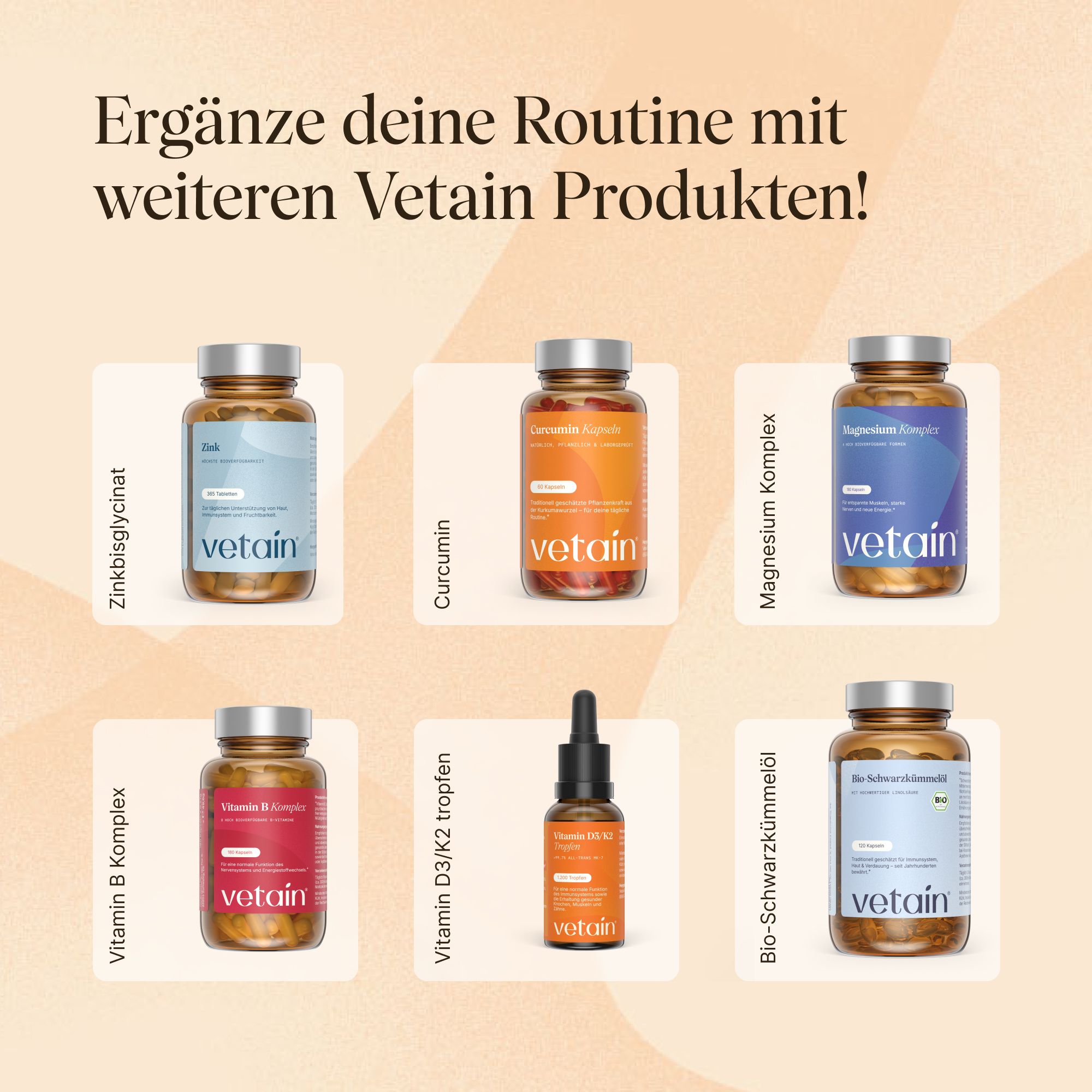 VETAIN Kollagen Pulver Vegan - Mit VeCollal®, Vitamin C, Zink, Biotin & Ginseng - Typ 1