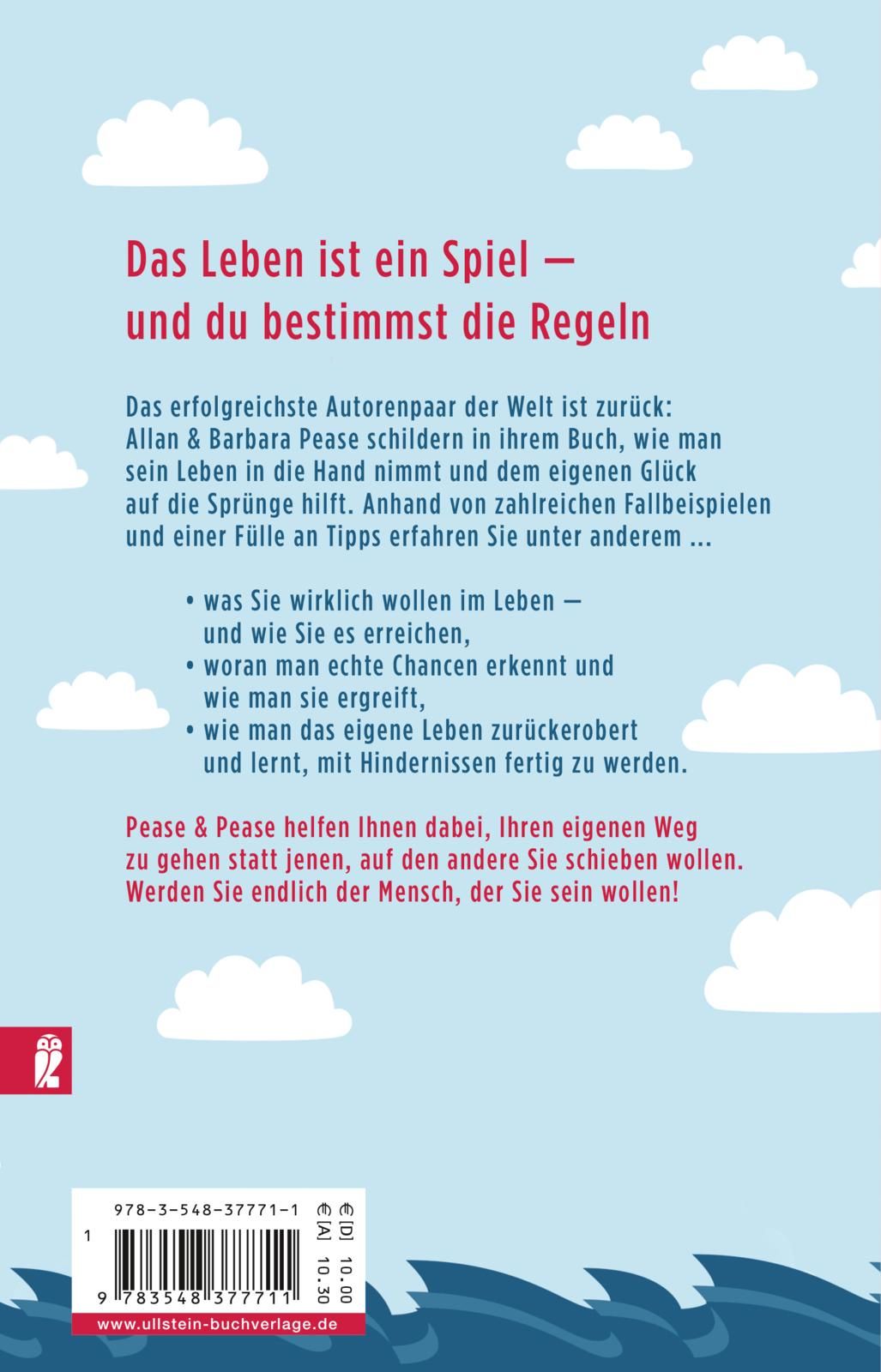 Buchrücken mit Text: Das Leben ist ein Spiel - und du bestimmst die Regeln. Autoren: Allan & Barbara Pease. Verlag: Ullstein. ISBN-Nummer sichtbar.