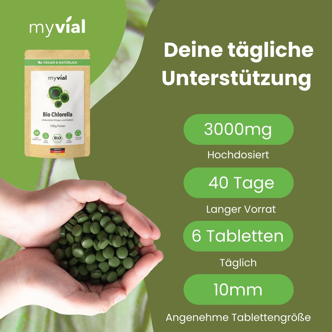 myvial® Bio Chlorella Tabletten Presslinge - 240 St mit Eisen & B12 - vegan